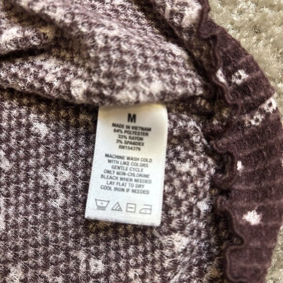 Aero OG Shrunken Tee Brown Floral Waffle Long Sleeve Crop Top Women's Size M - Picture 6 of 8